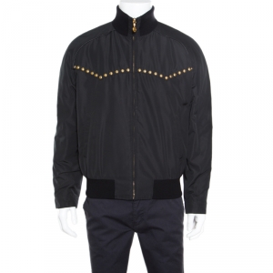  Versace Black Studded Zip Front Bomber Jacket L
