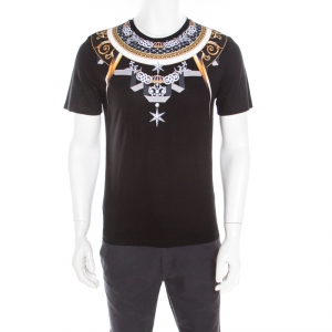 Pre Owned Versace Collection Black Bejeweled Baroque Printed Crew Neck T- Shirt M