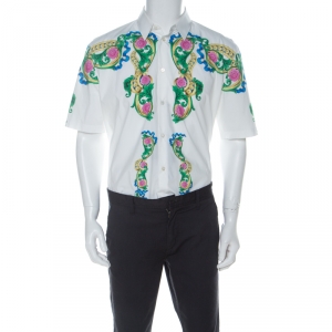 Versace White Cotton Miami Print Short Sleeve Shirt L 