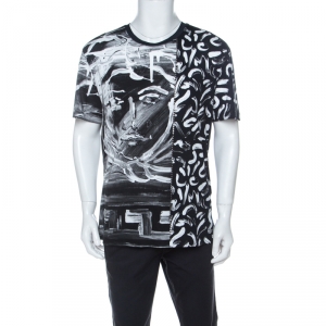 Pre Owned Versace Monochrome Medusa Painted Cotton T Shirt M