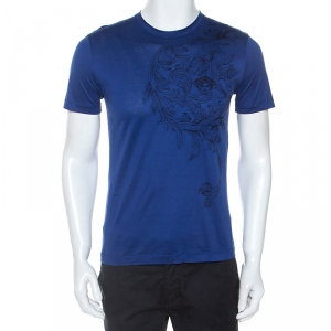 Versace Blue Medusa Motif Embroidered Cotton Short Sleeve T-Shirt S  