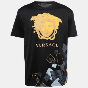 Versace Black Logo Medusa Head Print Cotton T-Shirt M