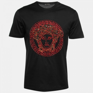 Versace Black Cotton Medusa Embellished Short Sleeve T-Shirt M