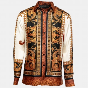 Versace Yellow Baroque Printed Silk Shirt S