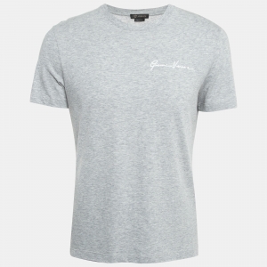 Versace Grey Cotton Logo-Embroidered T-Shirt M