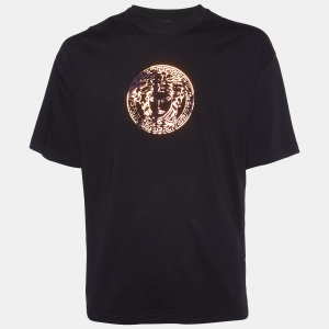 Versace Black Iridescent Medusa Logo Cotton Crew Neck T-Shirt M