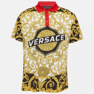 Versace Black Baroque Print Cotton Polo T-Shirt XXL