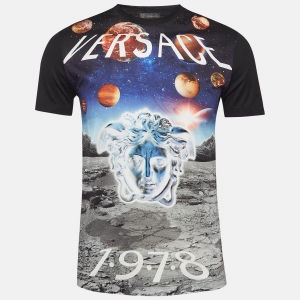 Versace Black Universe Medusa Printed Cotton Knit T-Shirt XS