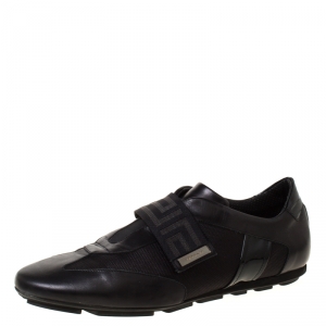 Versace Black Canvas and Leather Velcro Strap Sneakers Size 43.5