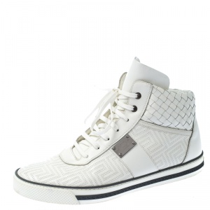 Versace White Woven Leather Lace High Top Sneakers Size 42