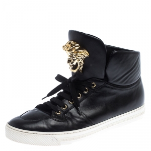 Versace Black Leather Medusa Lace High Top Sneakers Size 43
