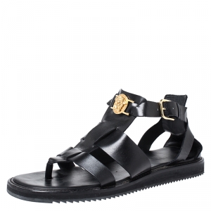 Versace Black Leather Medusa Gladiator Flat Sandals Size 43