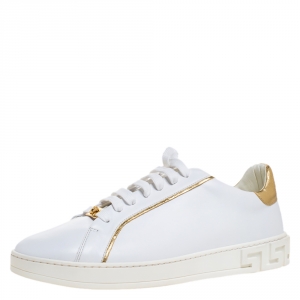Versace White Leather Medusa Head Embellished Low Top Sneakers Size 42
