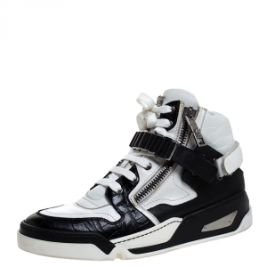 Versace Black/White Leather High Top Sneakers Size 41