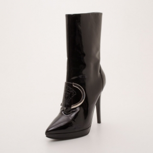 Pre Owned Versace Patent Leather Medusa Stamp Boots Size 38