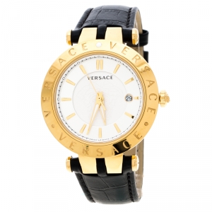 Versace Silver White Gold Plated Steel V-Race VQP Men's Wristwatch 42 mm