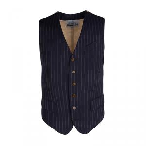 Vivienne Westwood Navy Blue Striped Wool Contrast Back Panel Detail Waistcoat L