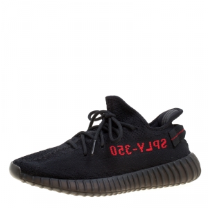 Yeezy x Adidas Black/Red Cotton Knit Boost 350 v2 Sneakers Size 42.5