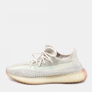 Pre Owned Yeezy x Adidas Beige/Grey Knit Fabric Boost 350 V2 Citrin Sneakers Size 43 1/3