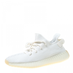 Pre Owned Yeezy x Adidas Cream White Cotton Knit Boost 350 V2 Sneakers Size 44