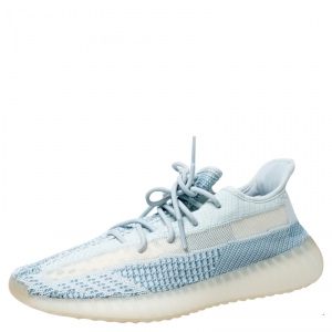 Pre Owned Yeezy x Adidas Green/White Cotton Knit Boost 350 V2 Sneakers Size 46