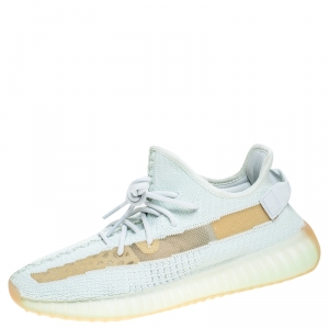 Pre Owned Yeezy x Adidas Green/White Cotton Knit Boost 350 V2 Sneakers Size 43.5