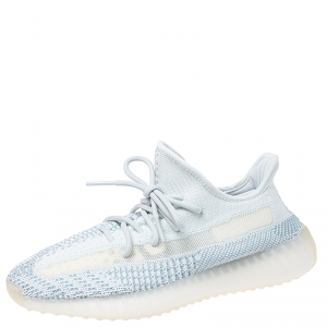 Pre Owned Yeezy x Adidas Blue/White Cotton Knit Boost 350 V2 Sneakers Size 41.5