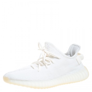Pre Owned Yeezy x Adidas White Cotton Knit Boost 350 V2 Sneakers Size 42.5