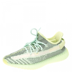 Pre Owned Yeezy x Adidas Neon Green/Black Cotton Knit And Mesh Boost 350 V2 Sneakers Size 42.5