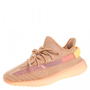 Pre Owned Yeezy x Adidas Orange/White Cotton Knit And Mesh Boost 350 V2 Sneakers Size 42