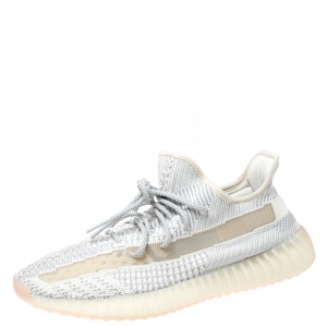 Pre Owned Yeezy x Adidas White/Grey Knit Fabric Boost 350 V2 Synth Non-Reflective Sneakers Size 45.5