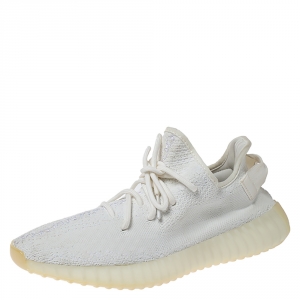 Pre Owned Yeezy x Adidas Cream White Cotton Knit Boost 350 V2 Sneakers Size 41.5