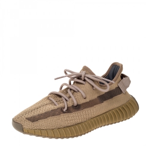 Pre Owned Yeezy x Adidas Brown Cotton Knit and Mesh Boost 350 V2 Earth Sneakers Size 40.5