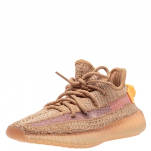 Pre Owned Yeezy x Adidas Beige Cotton Knit And Mesh Boost 350 V2 Clay Sneakers Size 36