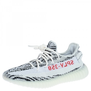 Pre Owned Yeezy x Adidas White/Black Cotton Knit Boost 350 V2 Zebra Sneakers Size 42