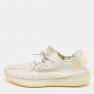 Pre Owned Yeezy x Adidas Cream Knit Fabric Boost 350 V2 Light Sneakers Size 47 1/3 
