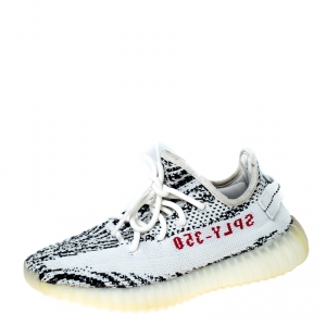 Pre Owned Yeezy x Adidas White/Black Cotton Knit Boost 350 V2 Zebra Sneakers Size 38
