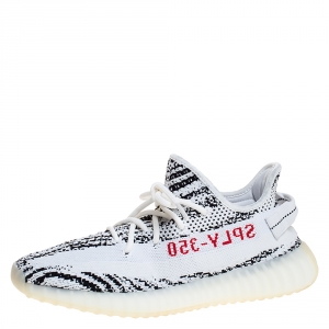 Pre Owned Yeezy x Adidas White/Black Cotton Knit Boost 350 V2 Zebra Sneakers Size FR 42.5