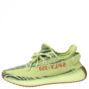 Pre Owned Yeezy x Adidas Semi Frozen Yellow Cotton Knit Boost 350 V2 Sneakers Size 44