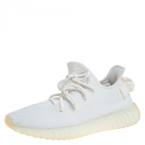 Pre Owned Yeezy x Adidas White Cotton Knit Boost 350 V2 Sneakers Size 38.5