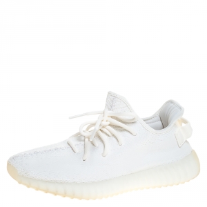 Pre Owned Yeezy x Adidas White Cotton Knit Boost 350 V2 Sneakers Size 41.5