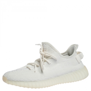 Pre Owned Yeezy x Adidas White Cotton Knit Boost 350 V2 Sneakers Size 41.5