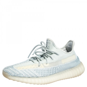 Pre Owned Yeezy x Adidas White/Green Cotton Knit Boost 350 V2 Sneakers Size 42.5
