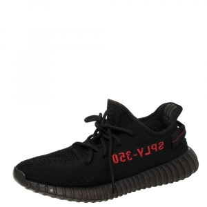 Pre Owned Yeezy x Adidas Black/Red Knit Fabric Boost 350 V2 Sneakers Size 42 2/3