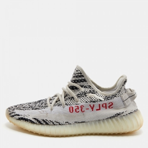 Pre Owned Yeezy x Adiddas White/Black Knit Fabric Boost 350 V2 Zebra Sneakers Size 41 1/3