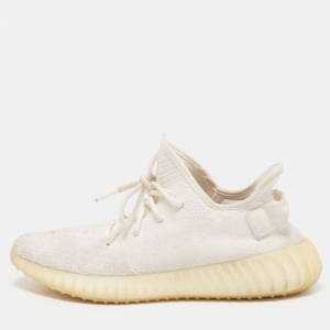 Pre Owned Yeezy x Adidas White Knit Fabric Boost 350 V2 Triple White Sneakers Size 42 2/3