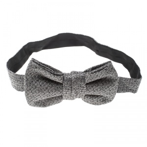 Yves Saint Laurent Grey and Black Textured Silk Jacquard Bow Tie
