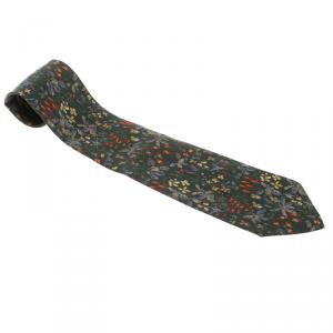 Yves Saint Laurent Bottle Green Floral Printed Silk Tie