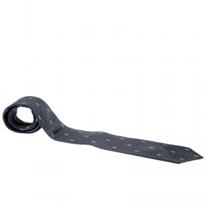Yves Saint Laurent Grey Dotted Monogram Silk Traditional Tie