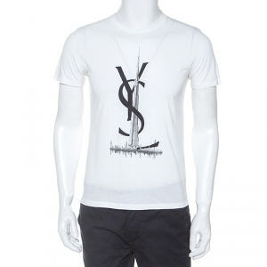 Yves Saint Laurent White Logo Print Cotton Dubai Exclusive T-Shirt M 